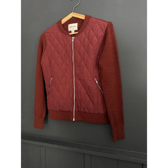 Industry Republic Burgundy Quilted Wool Blend Bomber Jacket Size Small - Picture 7 of 7